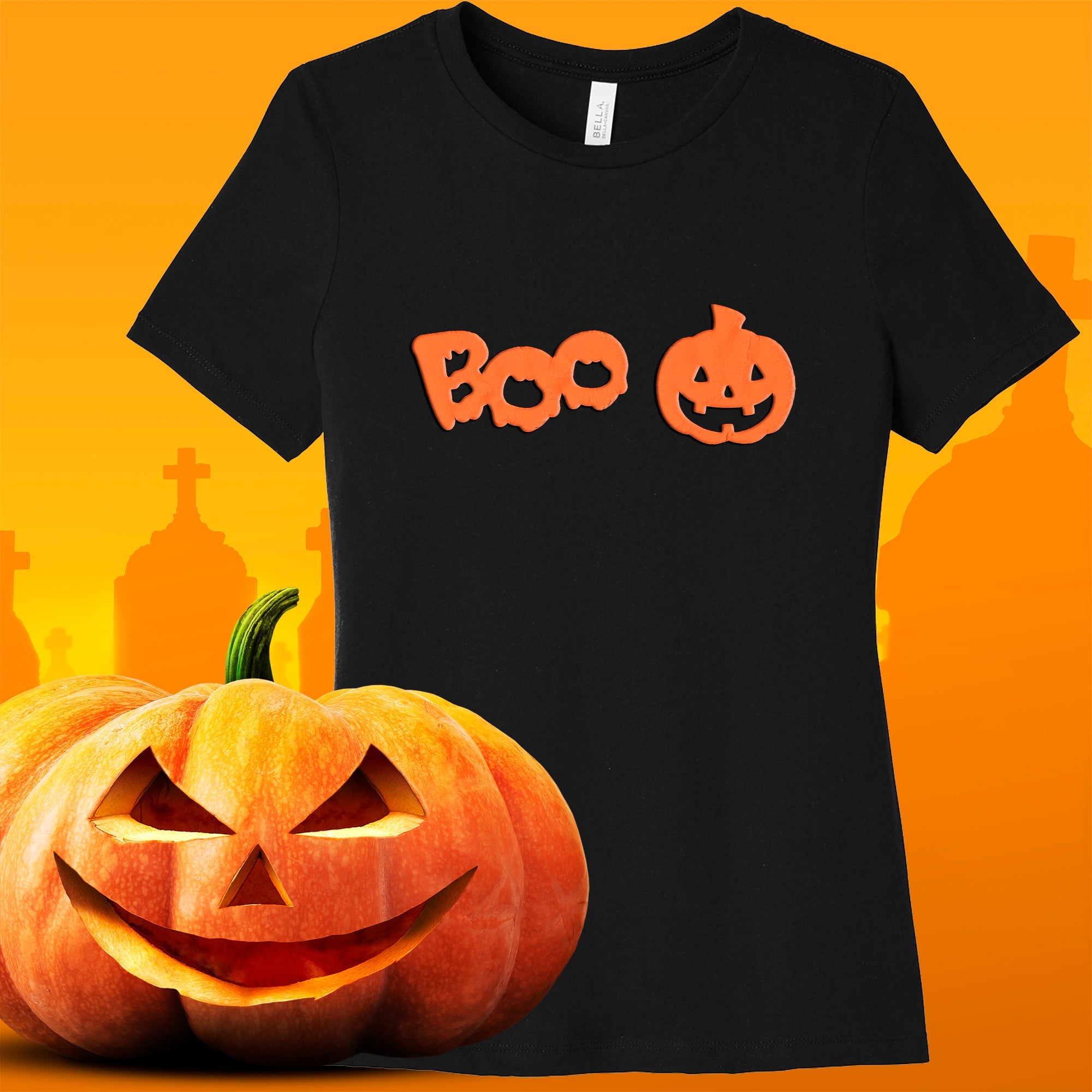 BodyCandy Pumpkin Boo Orange Puff Halloween Tee Shirt — back view