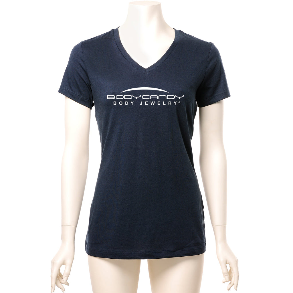 BodyCandy Body Candy Logo Tapered Blue V-Neck Tee Shirt 100% Cotton — lifestyle context
