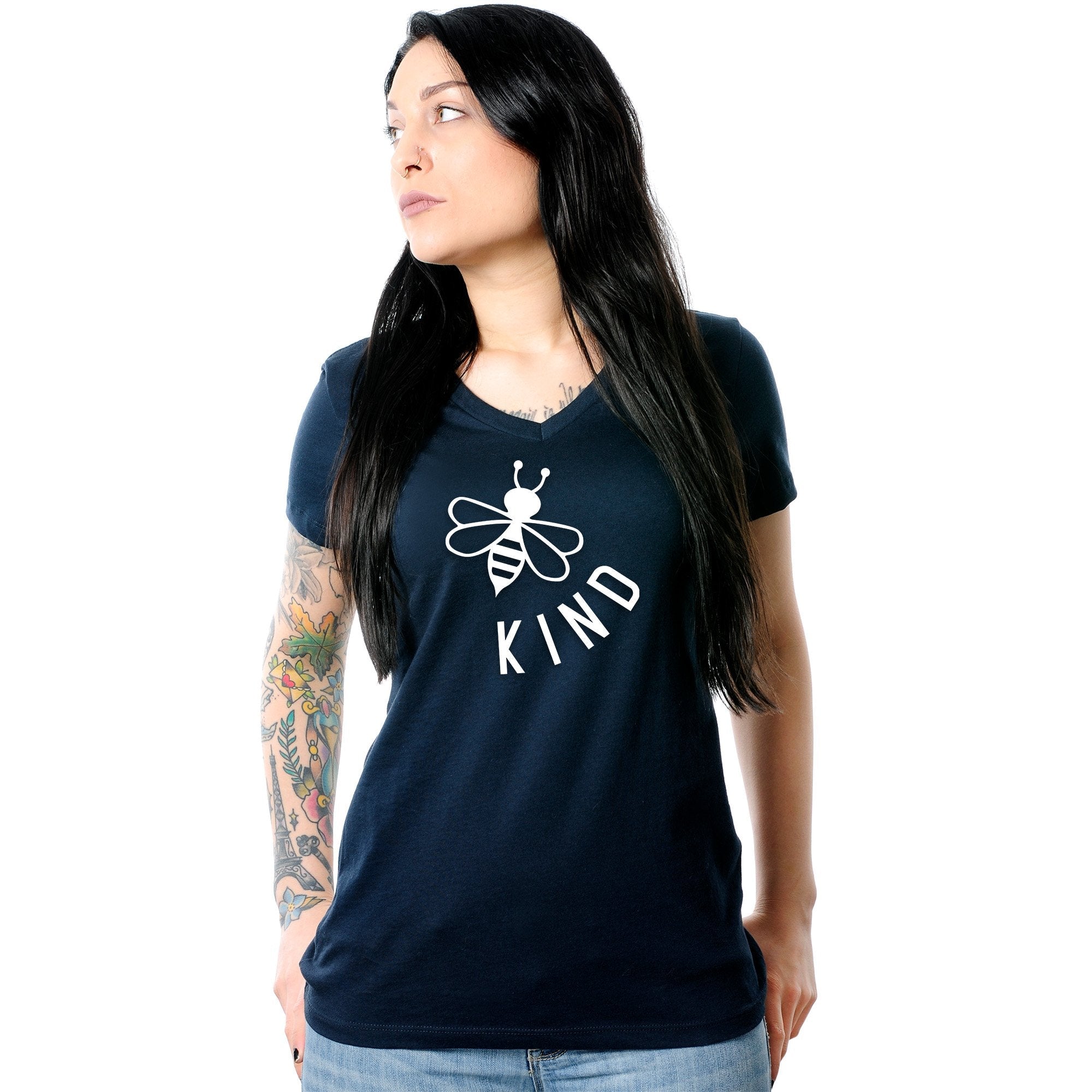BodyCandy Bee Kind Tapered V-Neck Tee Shirt — size reference