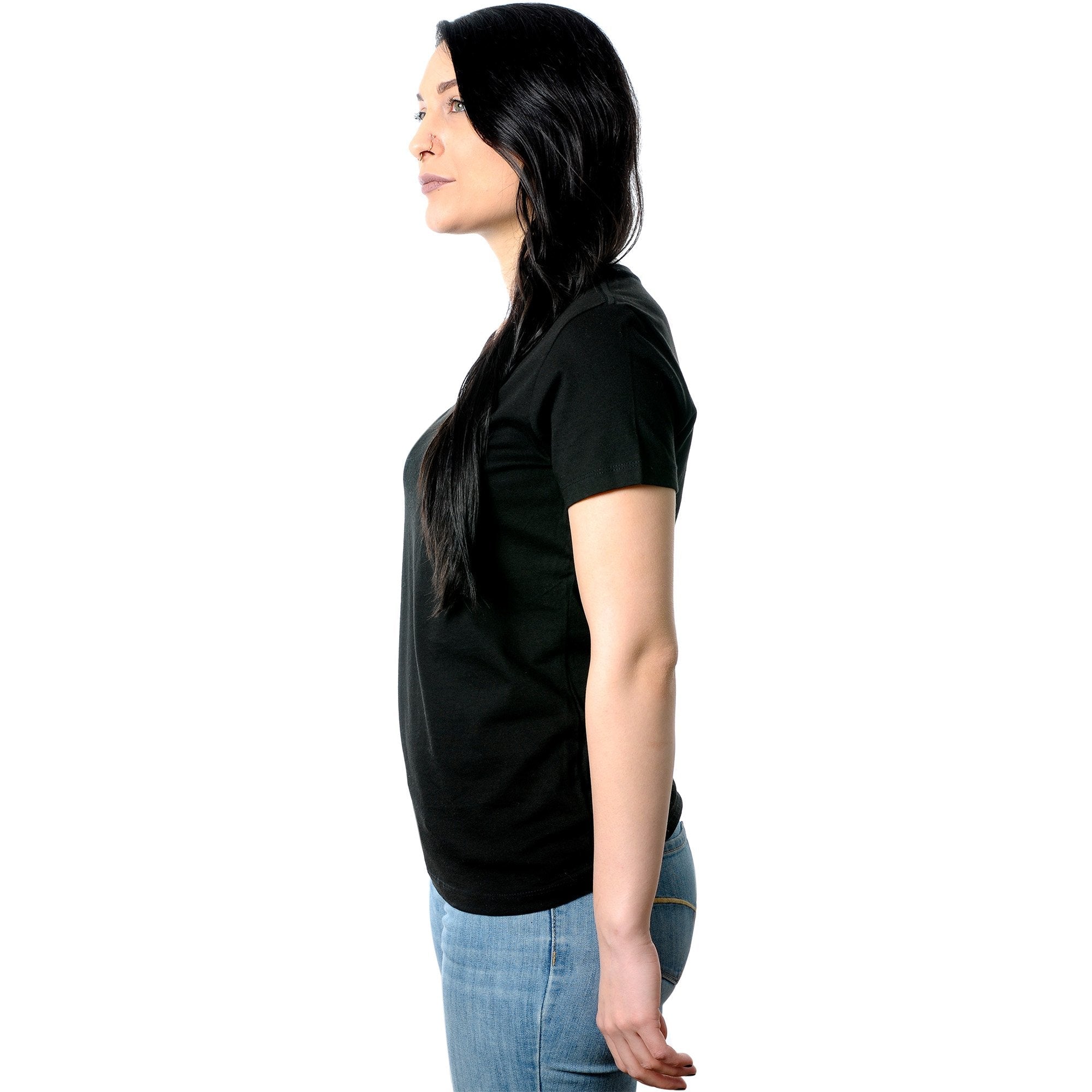 BodyCandy I Have Piercings You Can't See Black Tapered V-Neck Tee Shirt — detail and construction