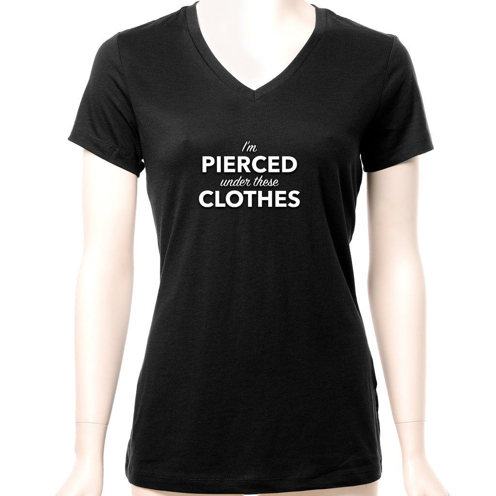 BodyCandy I'm Pierced Under These Clothes Black Tapered V-Neck Tee Shirt — main product shot