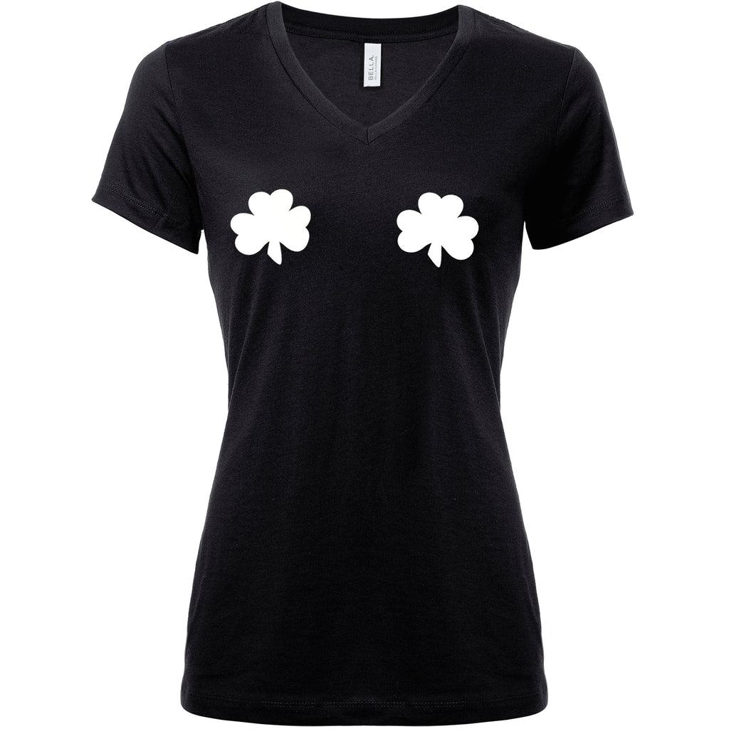 BodyCandy Lucky Glow in the Dark Shamrocks Black V-Neck Boobies Tee Shirt — packaging