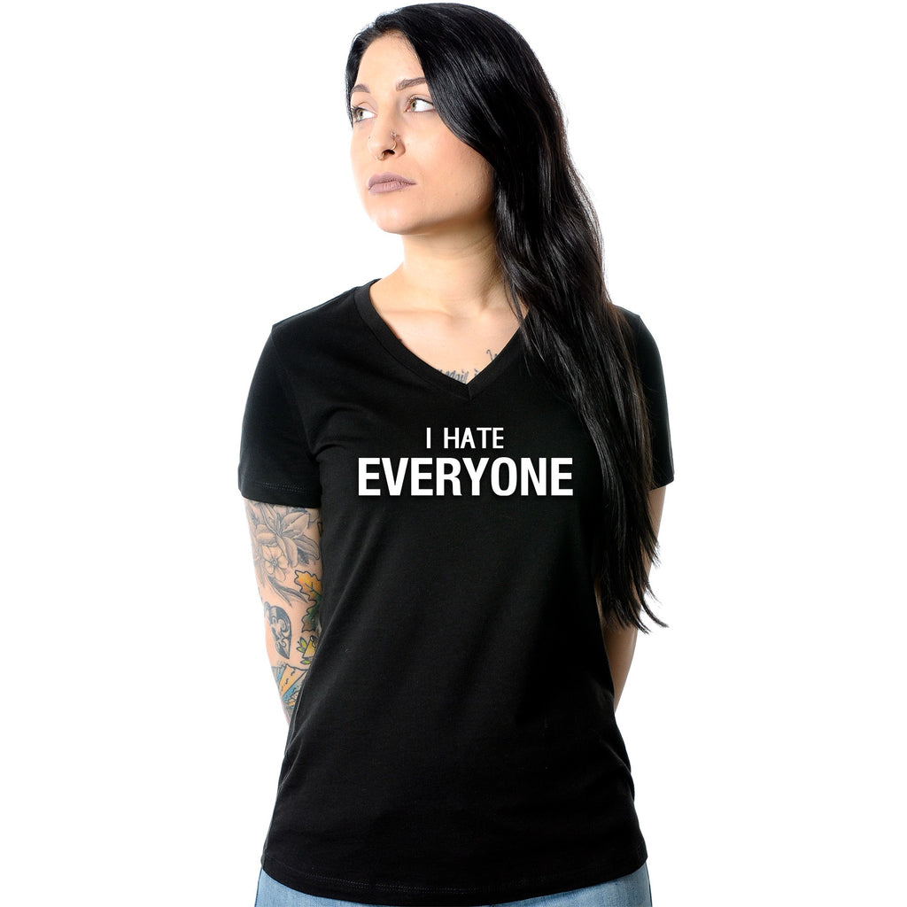 BodyCandy I hate everyone Black Tapered V-Neck Tee Shirt — main product shot