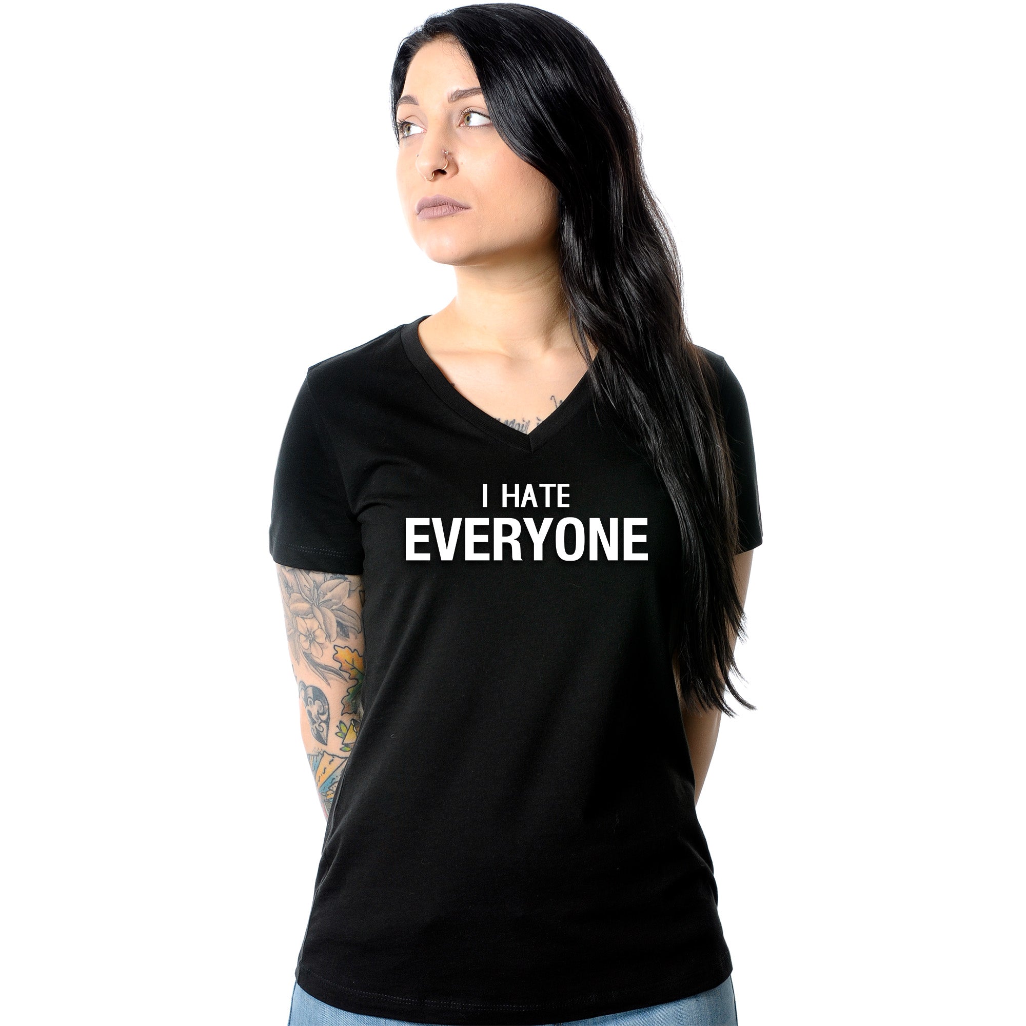 BodyCandy I hate everyone Black Tapered V-Neck Tee Shirt — main product shot