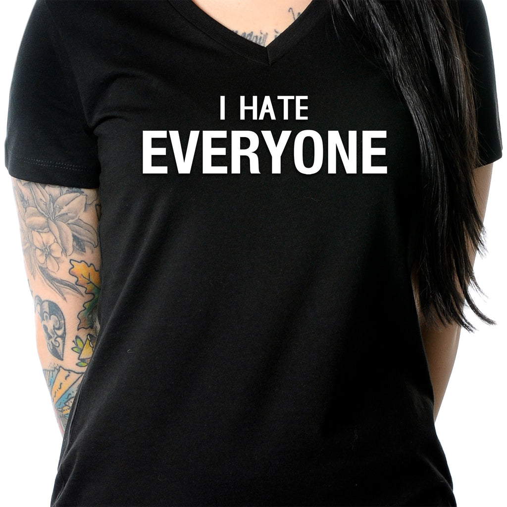 BodyCandy I hate everyone Black Tapered V-Neck Tee Shirt — lifestyle context