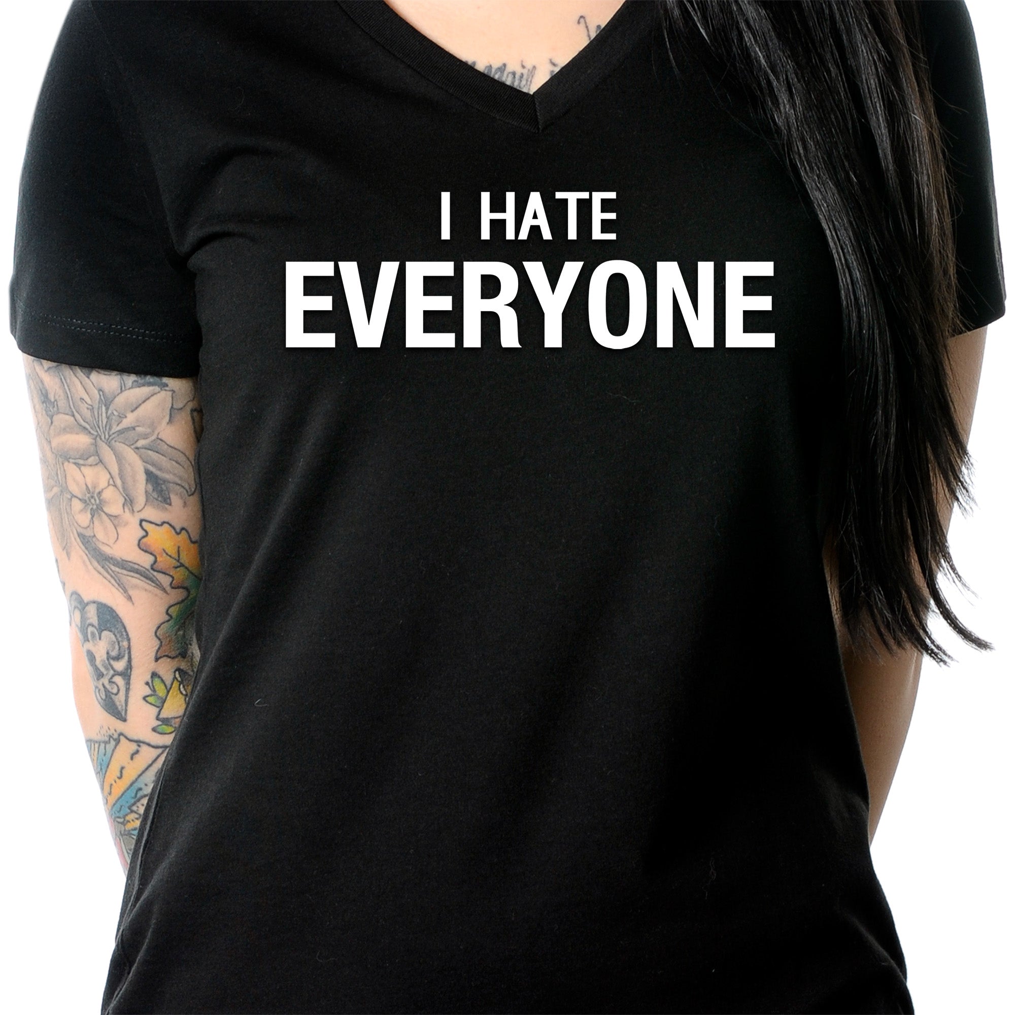 BodyCandy I hate everyone Black Tapered V-Neck Tee Shirt — lifestyle context