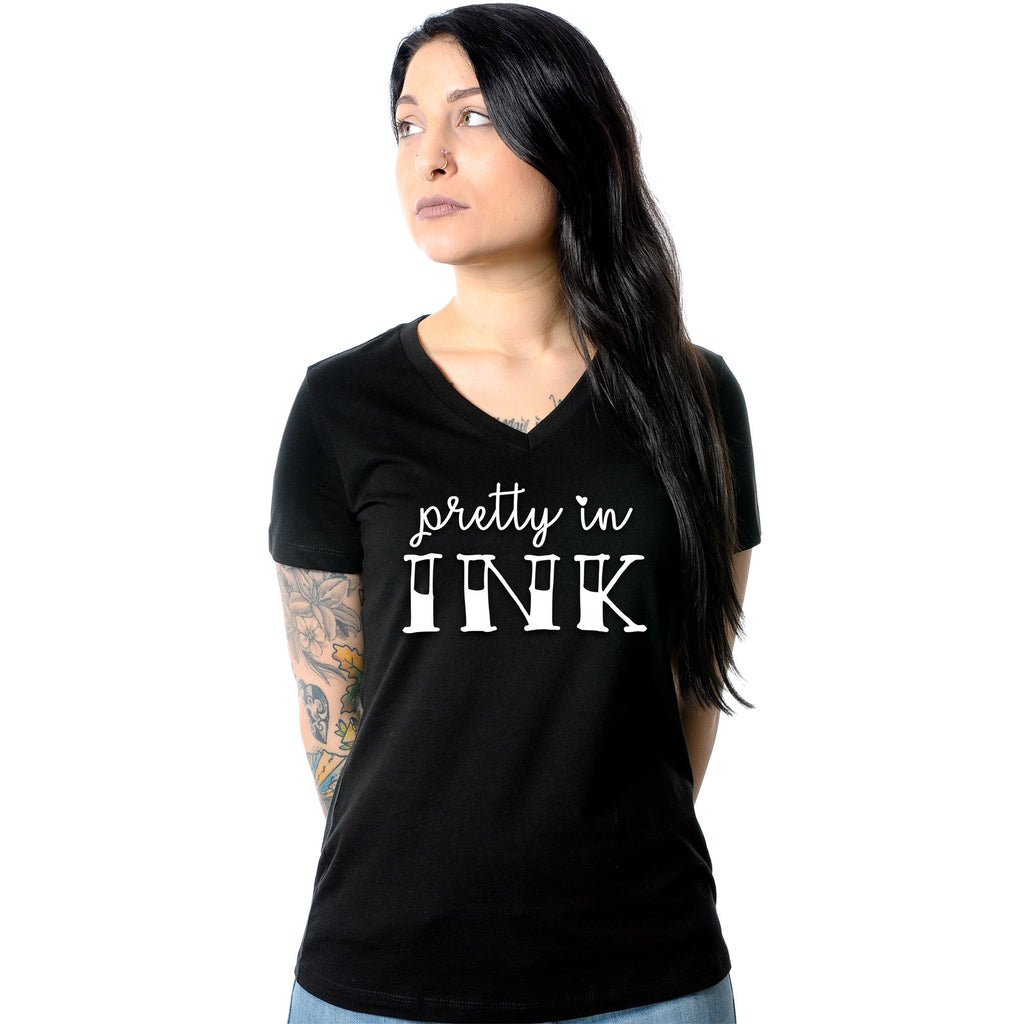 BodyCandy Pretty in Ink Black Tapered V-Neck Tee Shirt — main product shot