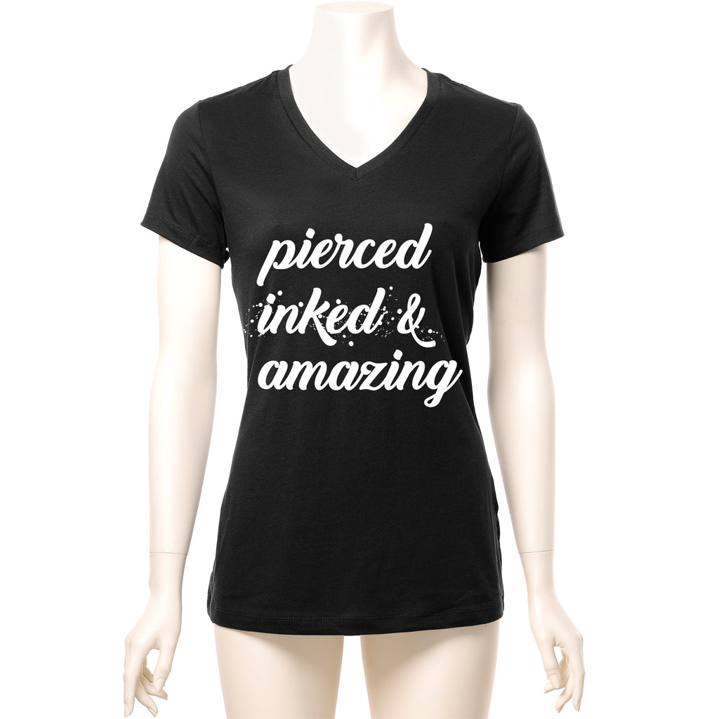 BodyCandy Pierced Inked & Amazing Black Tapered V-Neck Tee Shirt — lifestyle context
