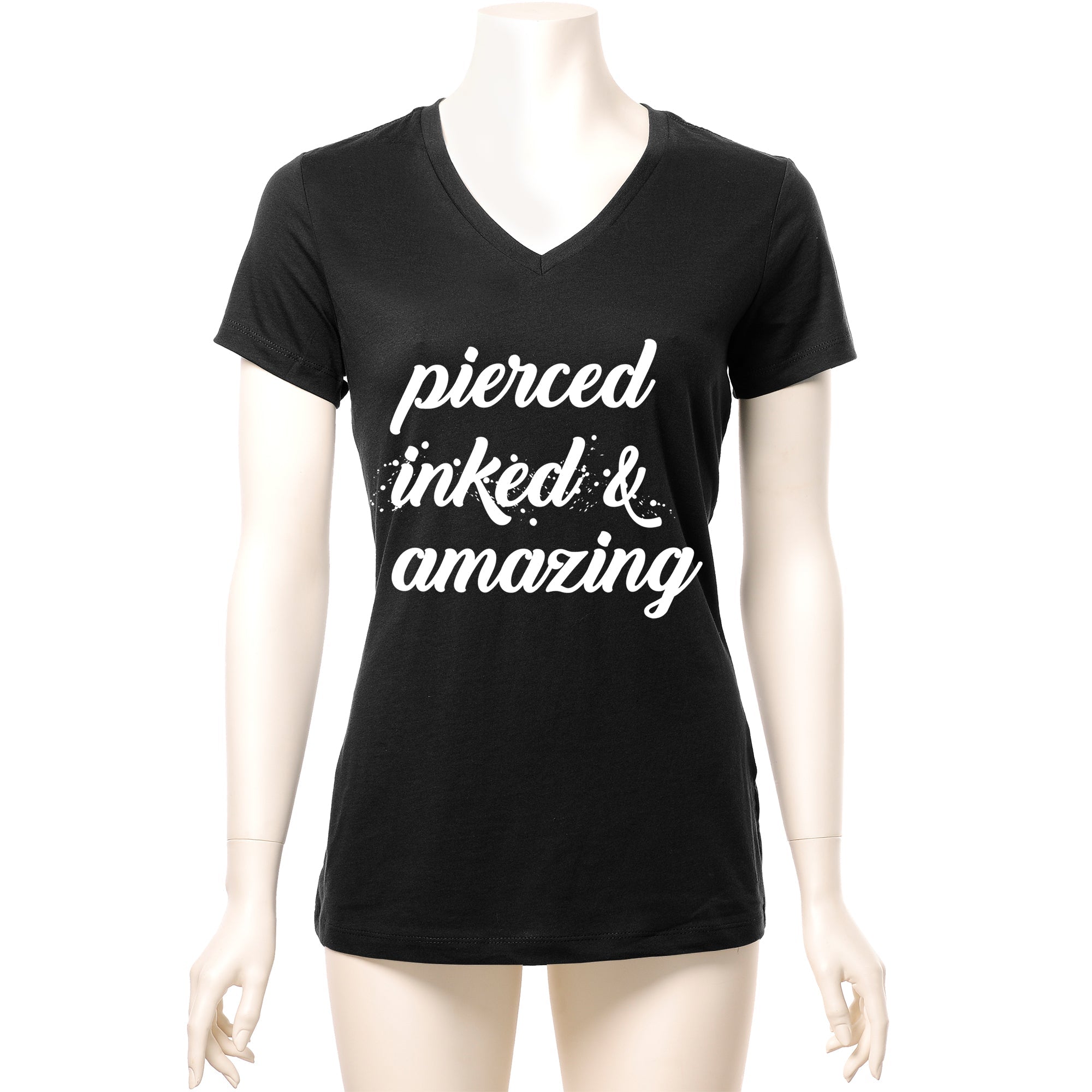 BodyCandy Pierced Inked & Amazing Black Tapered V-Neck Tee Shirt — lifestyle context
