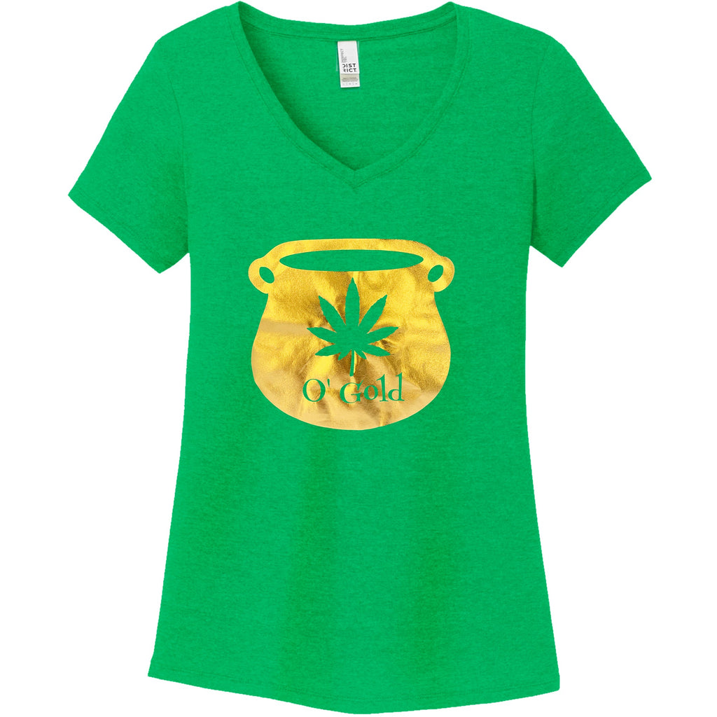BodyCandy Pot Leaf Pot of Gold Green Frost V-Neck Tee Shirt — lifestyle context