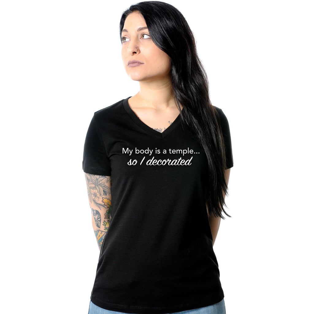 BodyCandy My Body is a Temple... So I Decorated Black Tapered V-Neck Tee Shirt — color variant