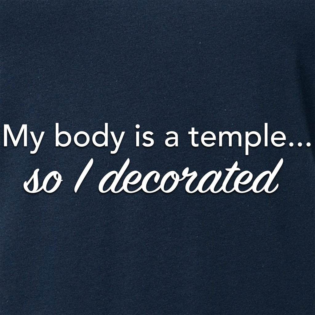 BodyCandy My Body is a Temple... So I Decorated Black Tapered V-Neck Tee Shirt — detail and construction