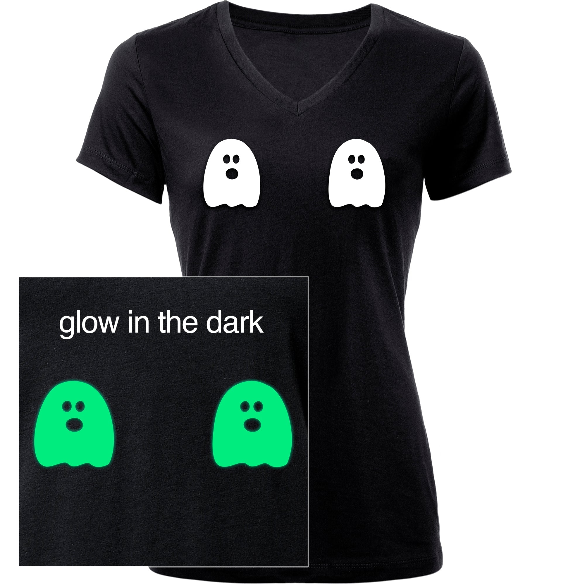 BodyCandy Halloween Glow in the Dark Ghost Boobies Tee V-Neck Tee Shirt 100% Cotton — main product shot