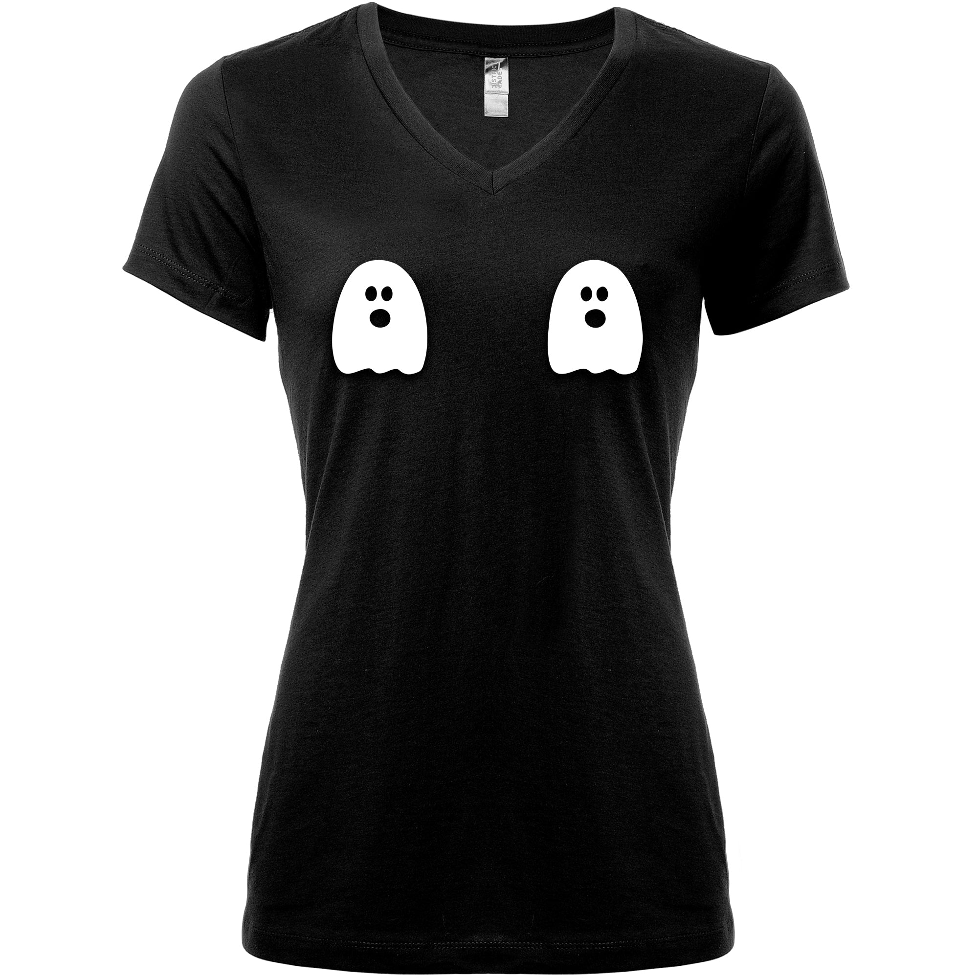 BodyCandy Halloween Glow in the Dark Ghost Boobies Tee V-Neck Tee Shirt 100% Cotton — alternative angle