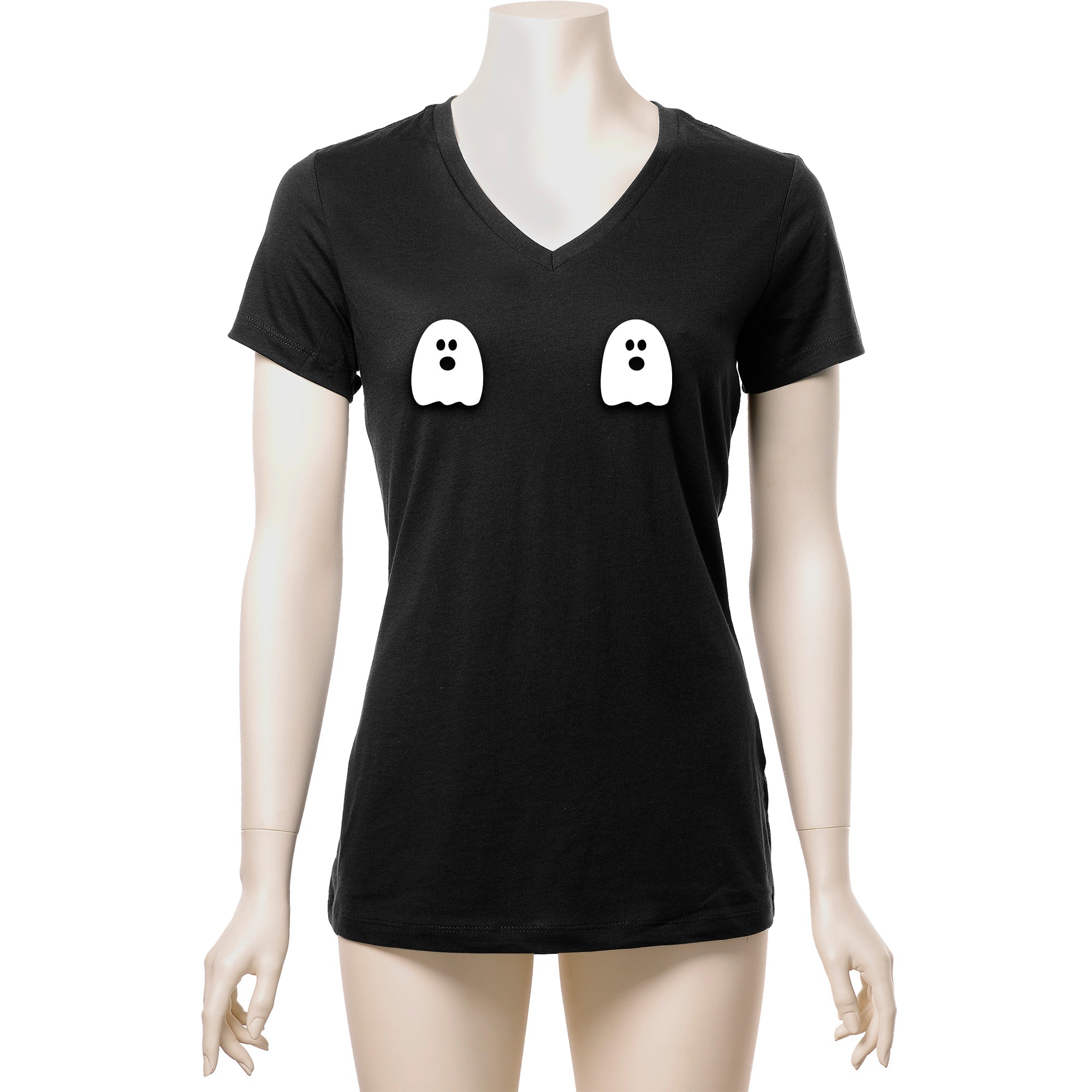 BodyCandy Halloween Glow in the Dark Ghost Boobies Tee V-Neck Tee Shirt 100% Cotton — back view