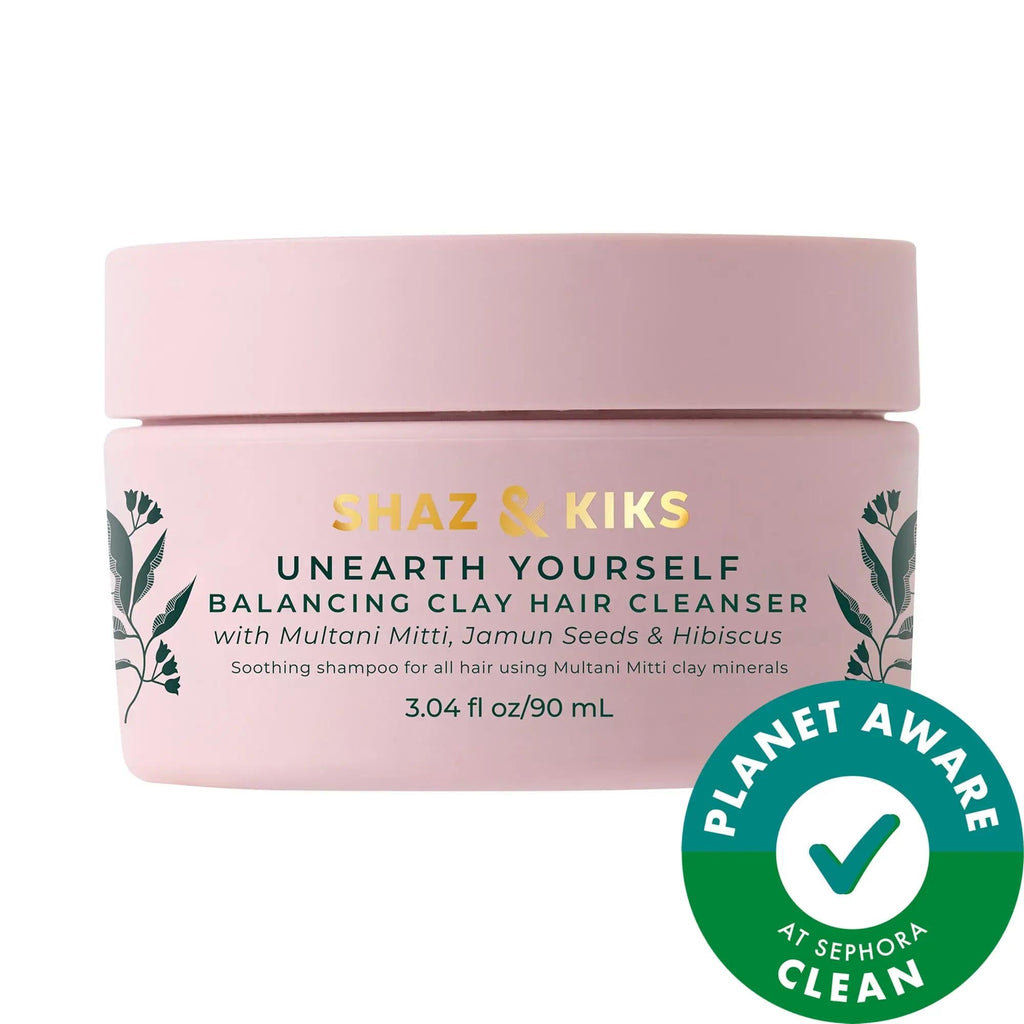 SHAZ & KIKS Balancing Clay Hair Cleanser Shampoo - Natural, Vegan, Detoxifying & Strengthening Shampoo for Oily Scalp & Hair Thinning
