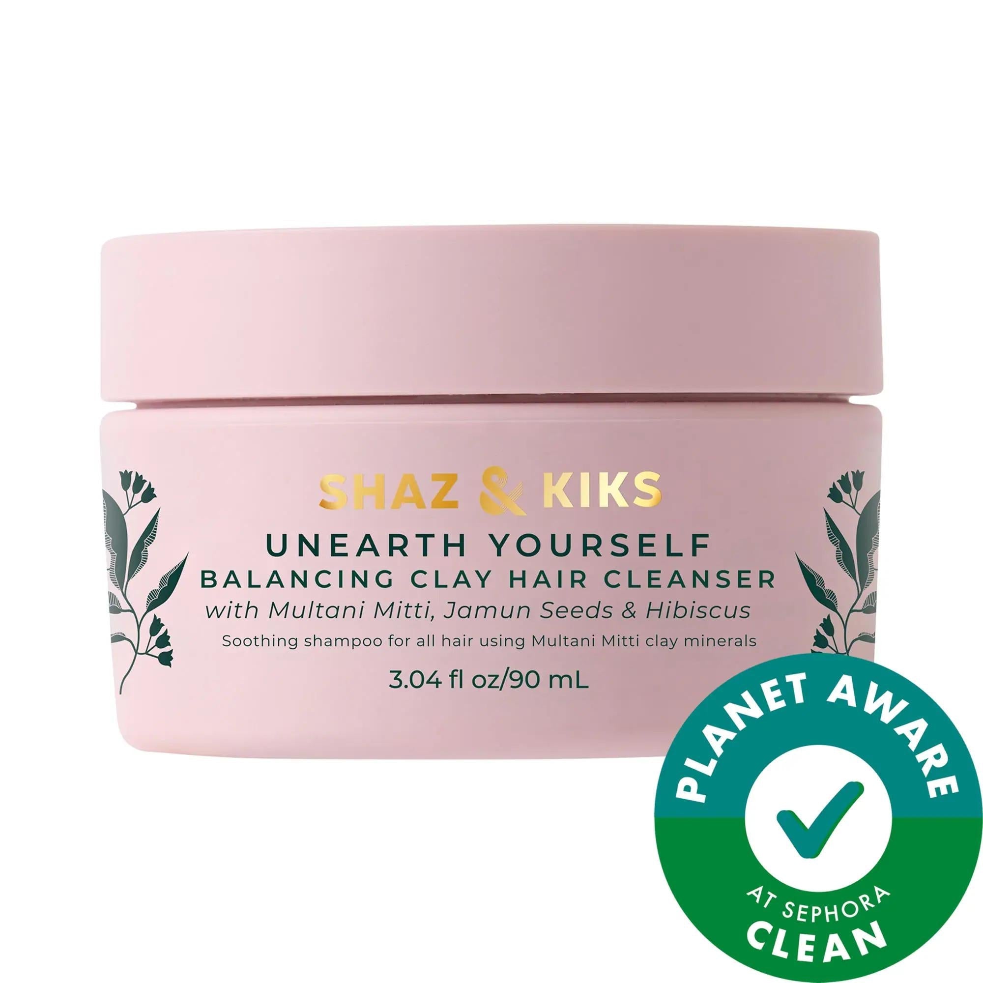 SHAZ & KIKS Balancing Clay Hair Cleanser Shampoo - Natural, Vegan, Detoxifying & Strengthening Shampoo for Oily Scalp & Hair Thinning