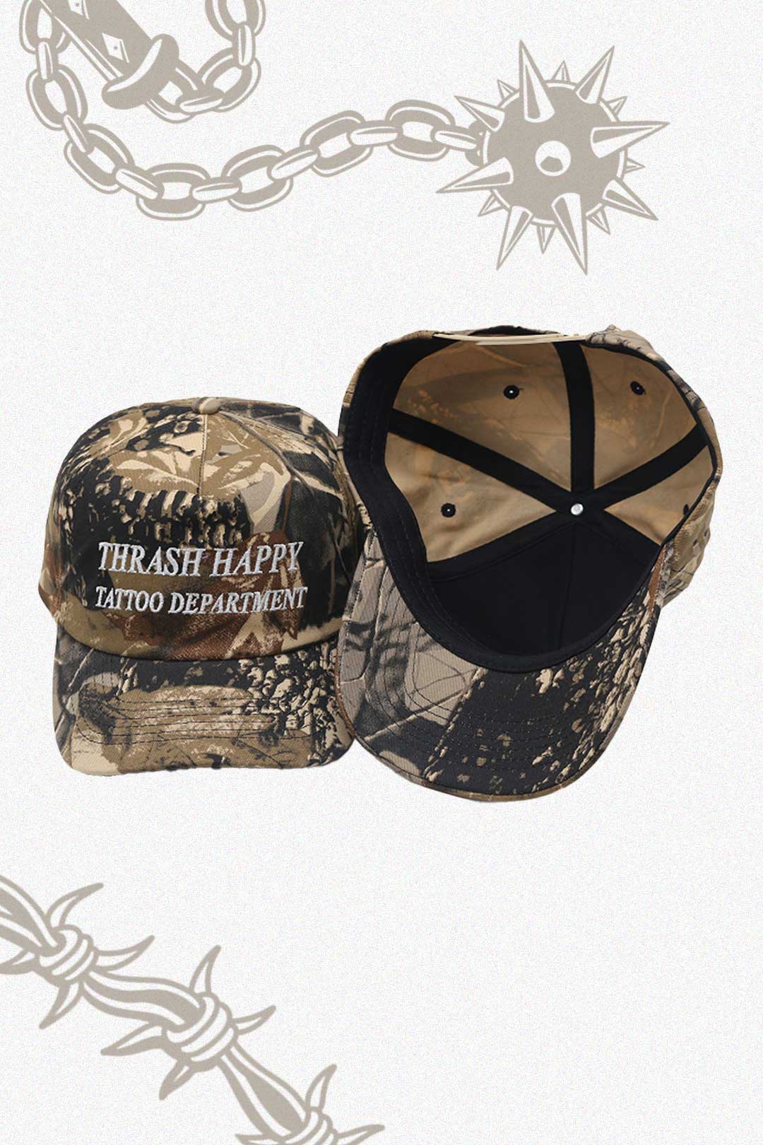 Thrash Happy Tattoo Department Hat — side view