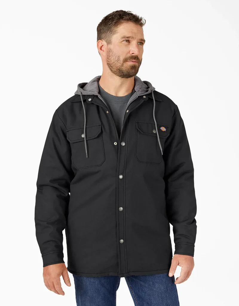 Dickies Canvas Shirt Jacket With Fleece Hood - Black by Skates USA