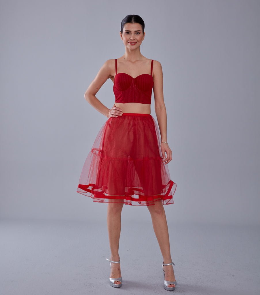 Red Voile Short Petticoat Skirt with Elastic Band - Perfect for Parties – Bridal Port, view 4