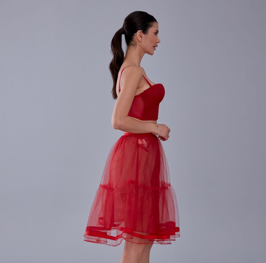 Red Voile Short Petticoat Skirt with Elastic Band - Perfect for Parties – Bridal Port, view 3
