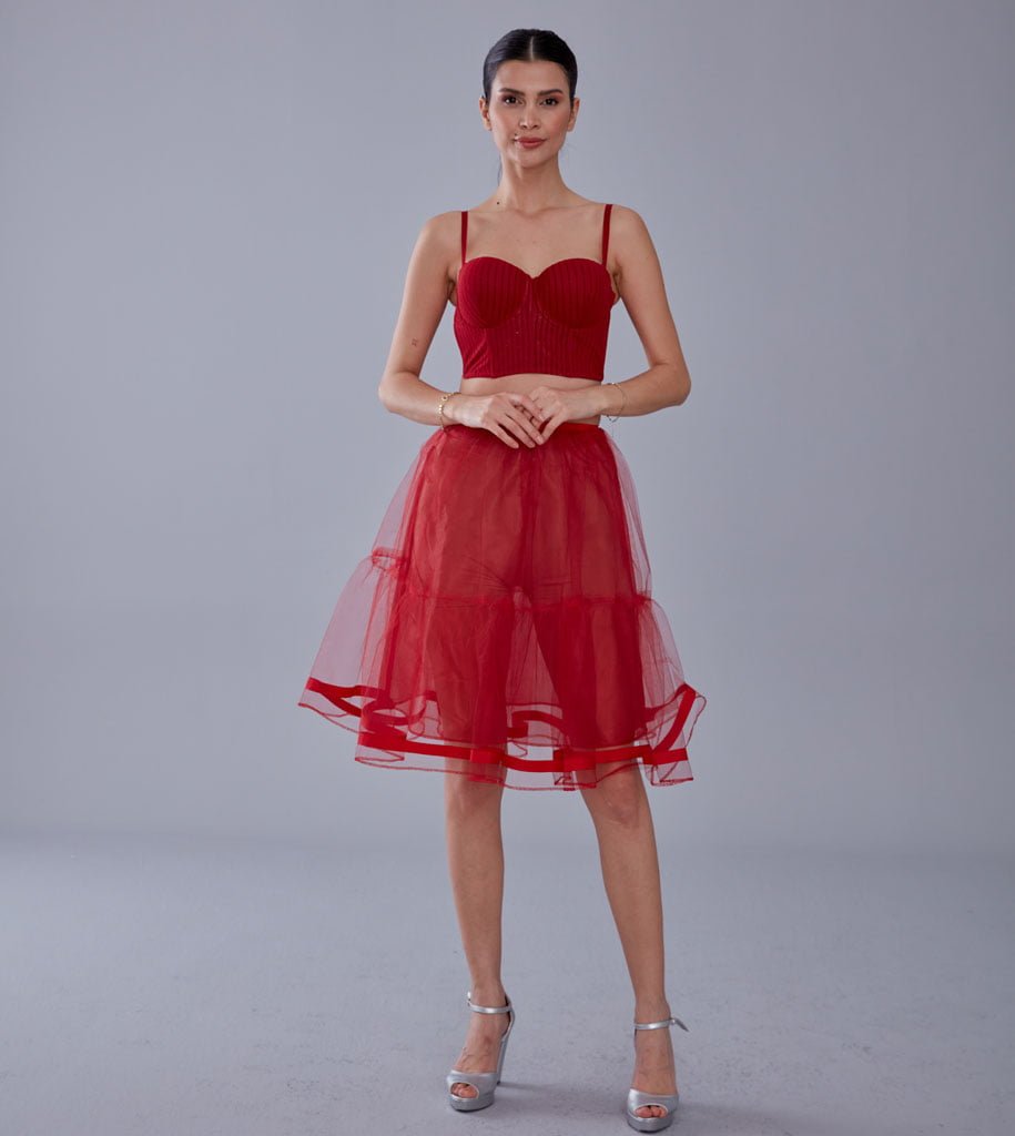 Red Voile Short Petticoat Skirt with Elastic Band - Perfect for Parties – Bridal Port, view 5