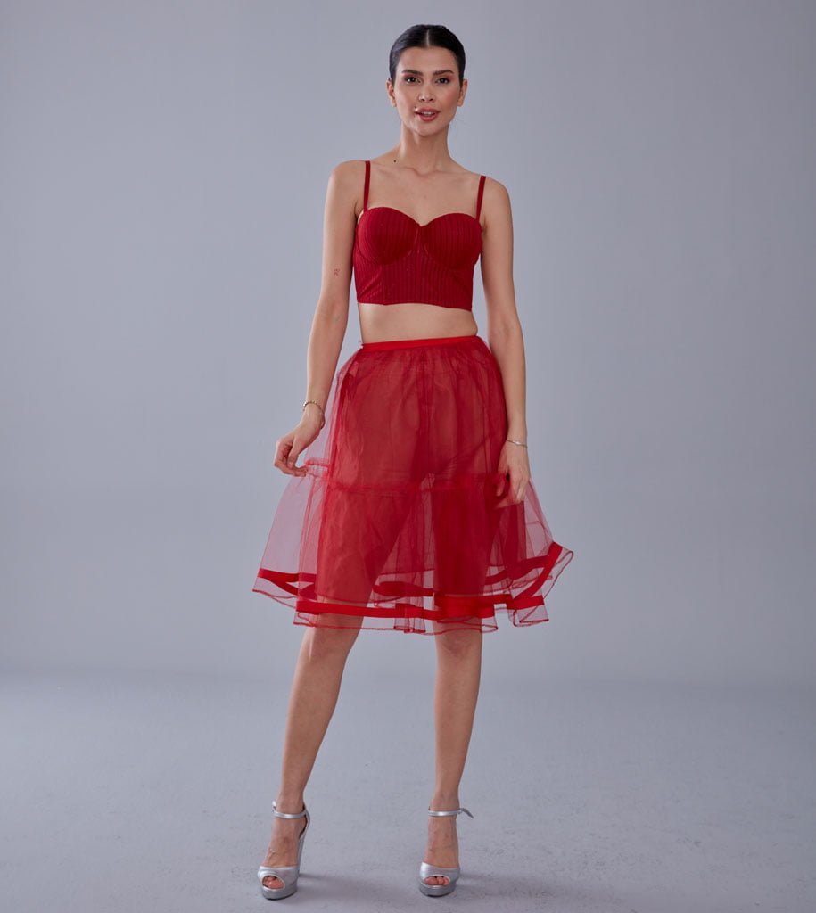Red Voile Short Petticoat Skirt with Elastic Band - Perfect for Parties – Bridal Port, view 6