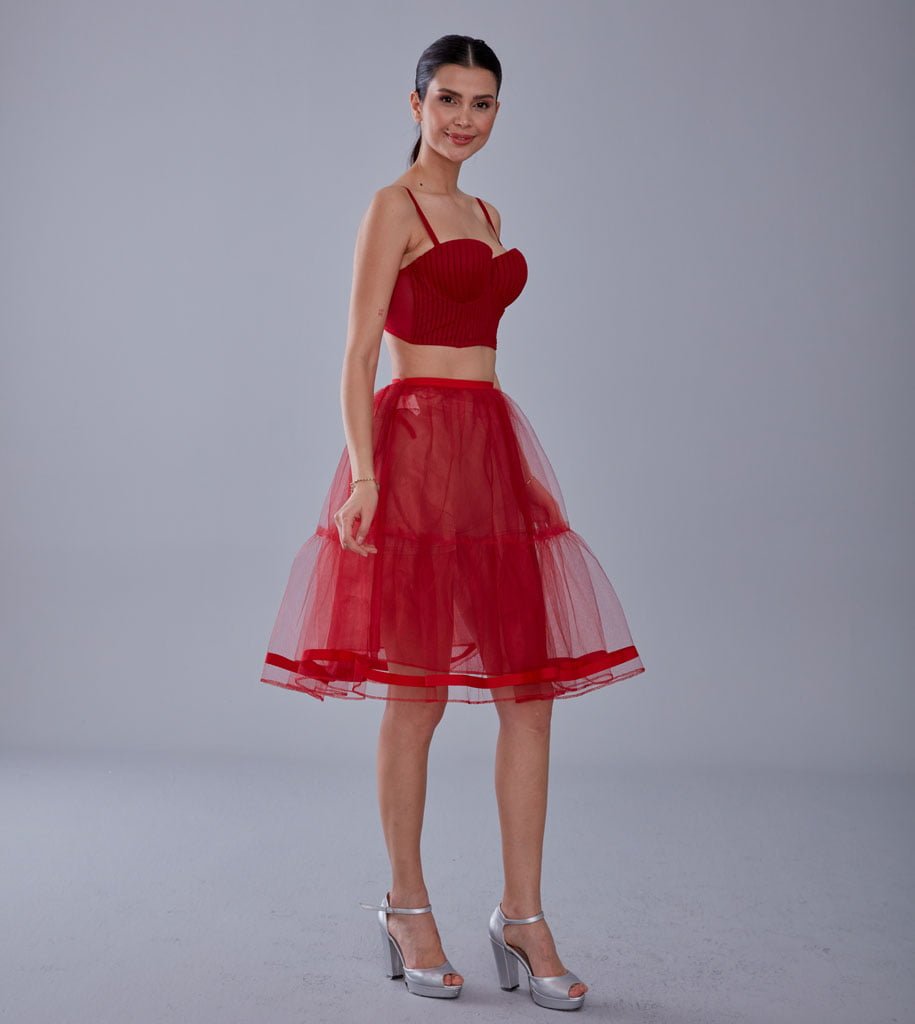 Red Voile Short Petticoat Skirt with Elastic Band - Perfect for Parties – Bridal Port, view 7