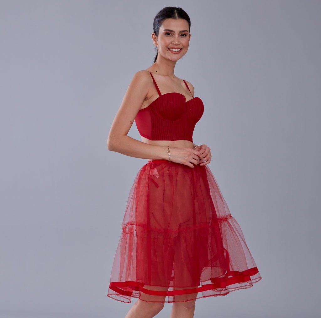 Red Voile Short Petticoat Skirt with Elastic Band - Perfect for Parties – Bridal Port, view 8