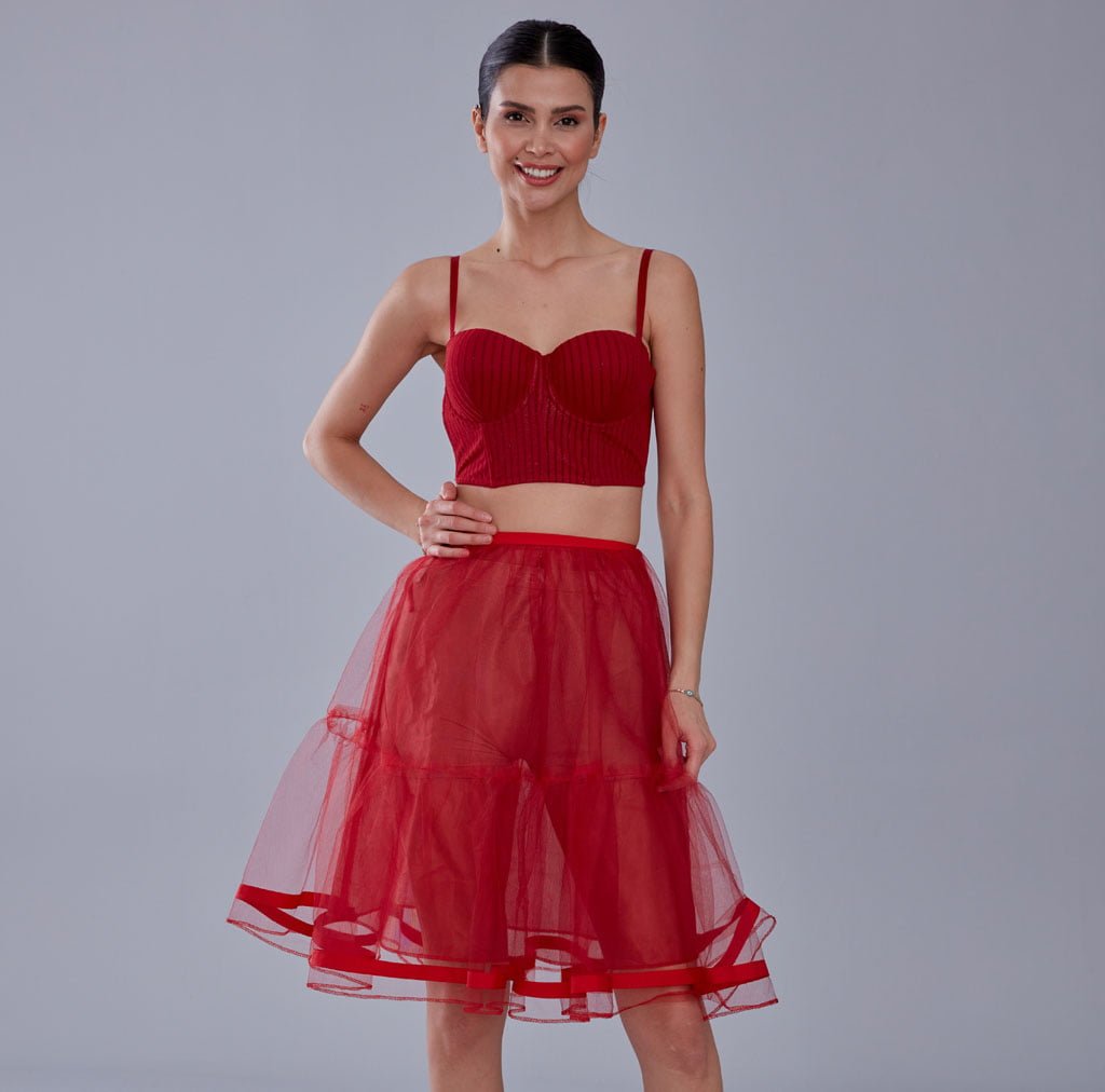 Red Voile Short Petticoat Skirt with Elastic Band - Perfect for Parties – Bridal Port, view 9