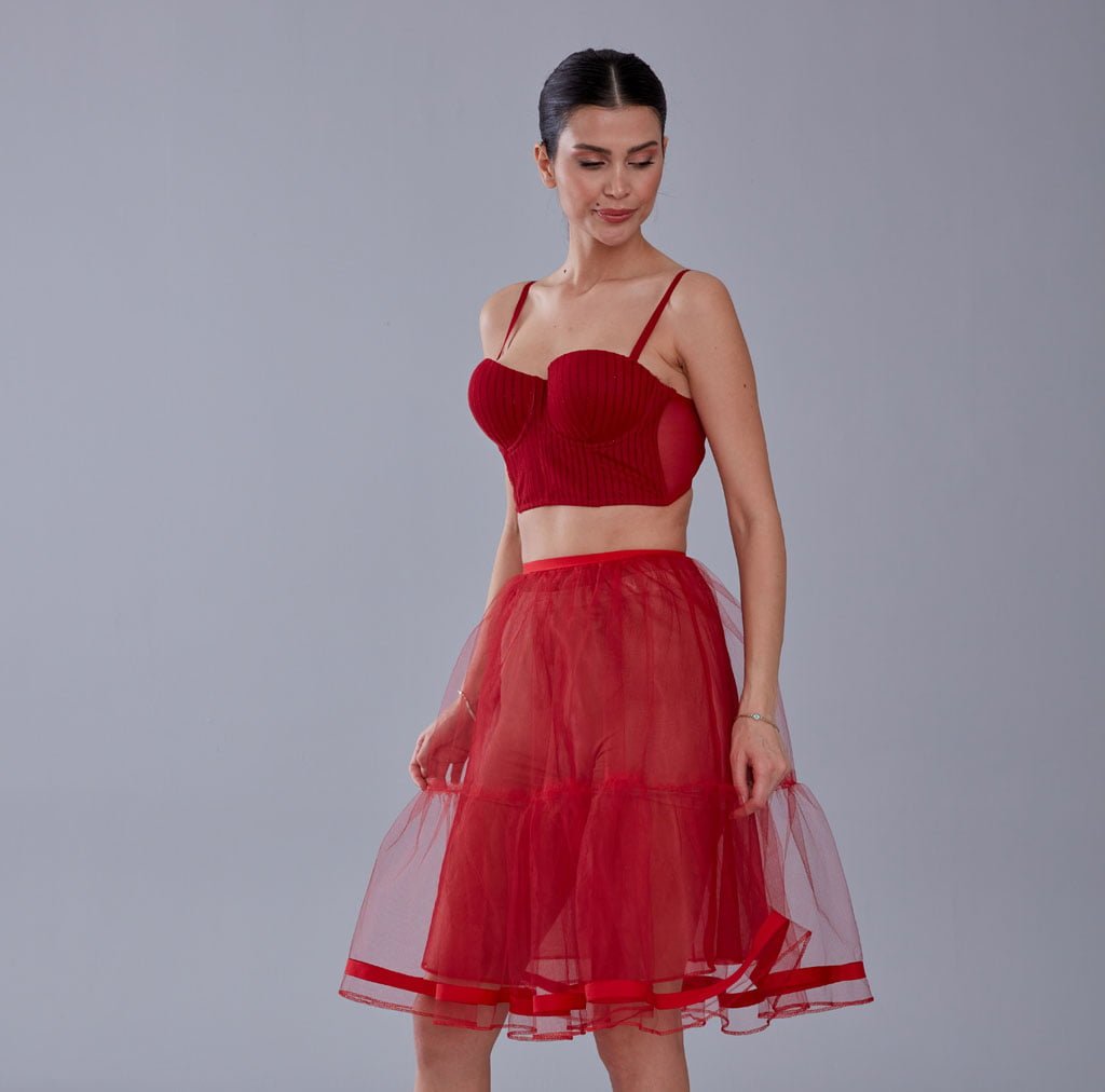 Red Voile Short Petticoat Skirt with Elastic Band - Perfect for Parties – Bridal Port, view 10