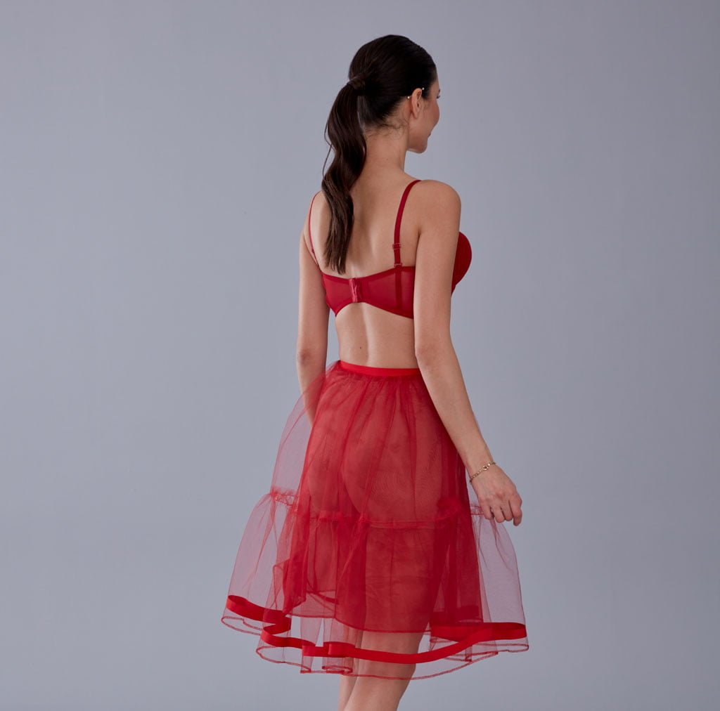 Red Voile Short Petticoat Skirt with Elastic Band - Perfect for Parties – Bridal Port, view 2
