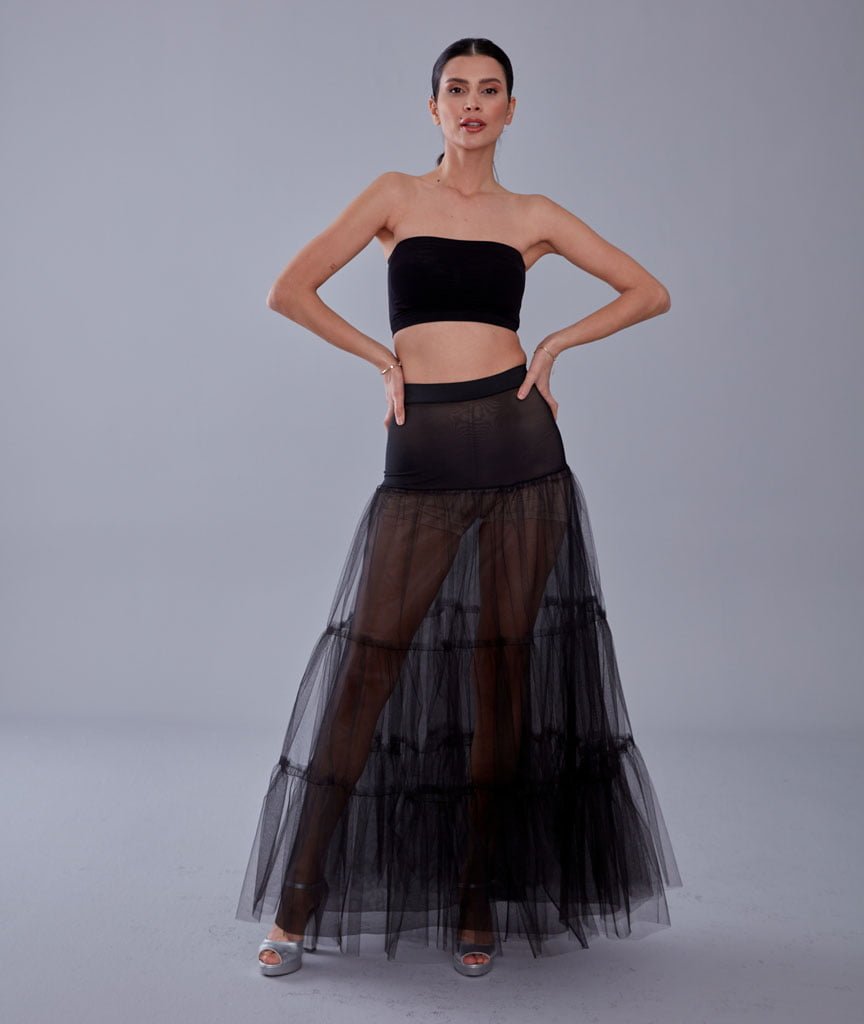 Black Voile Petticoat Skirt with Elastic Band - Perfect for Parties – Bridal Port, view 3