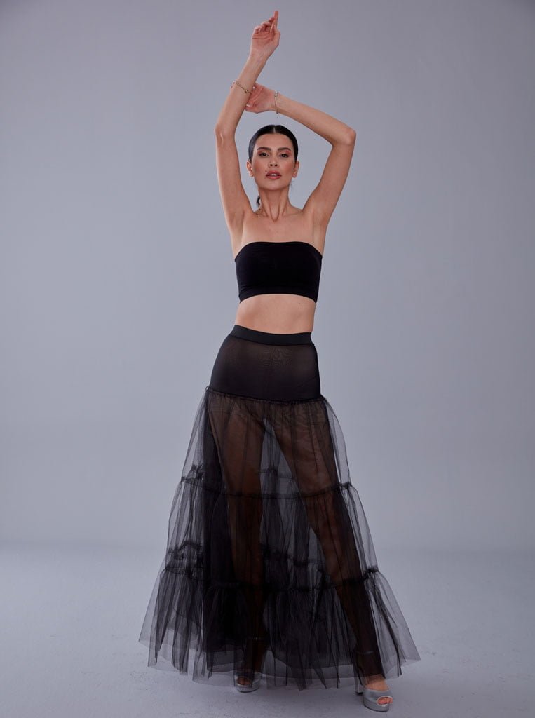 Black Voile Petticoat Skirt with Elastic Band - Perfect for Parties – Bridal Port, view 4