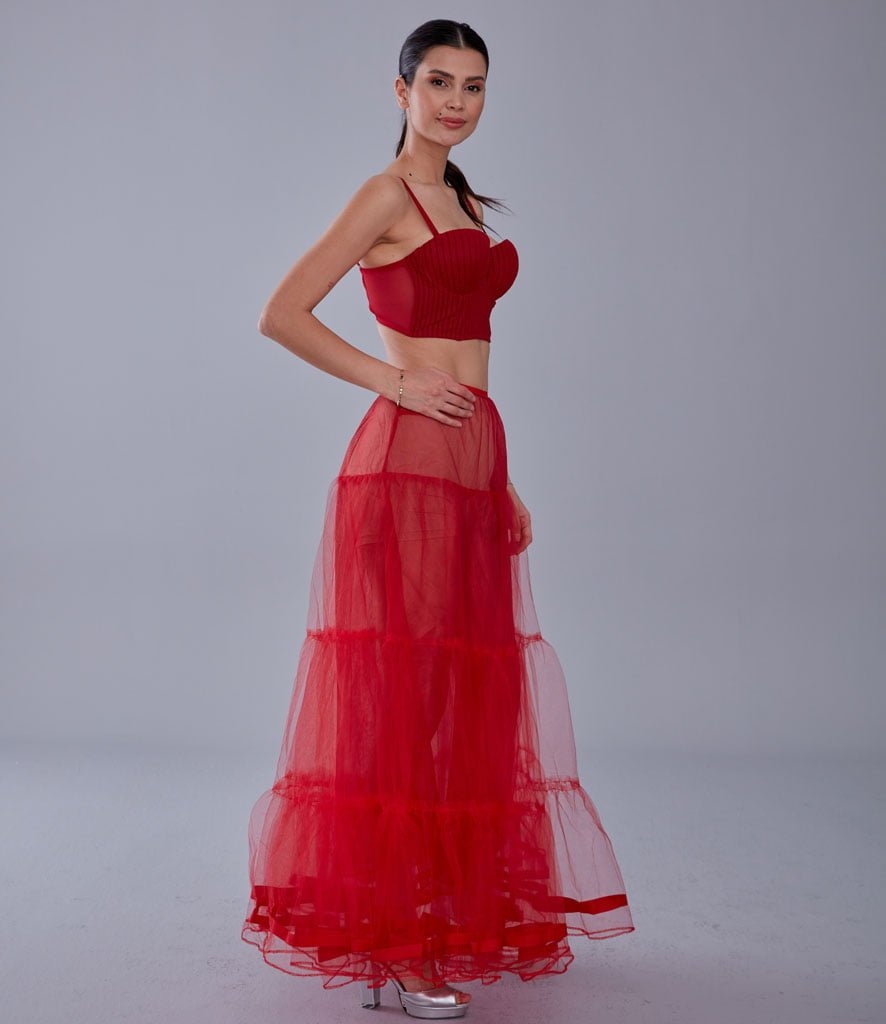 Red Voile Petticoat Skirt with Elastic Band - Perfect for Parties – Bridal Port, view 2