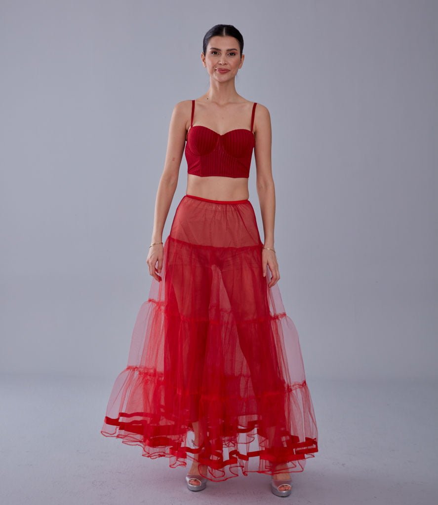 Red Voile Petticoat Skirt with Elastic Band - Perfect for Parties – Bridal Port, view 3