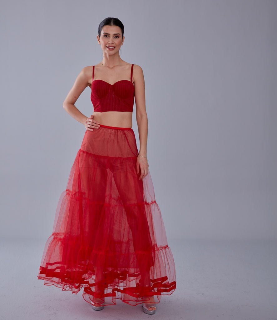 Red Voile Petticoat Skirt with Elastic Band - Perfect for Parties – Bridal Port, view 4