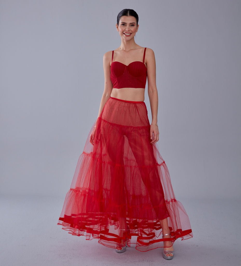 Red Voile Petticoat Skirt with Elastic Band - Perfect for Parties – Bridal Port, view 5