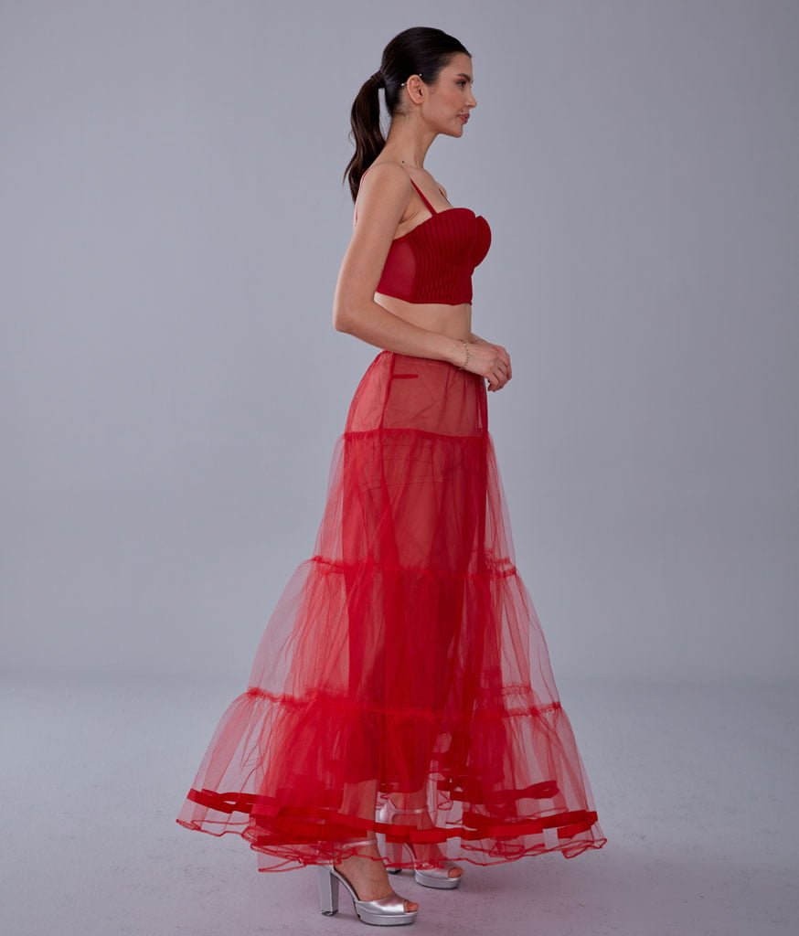 Red Voile Petticoat Skirt with Elastic Band - Perfect for Parties – Bridal Port, view 6
