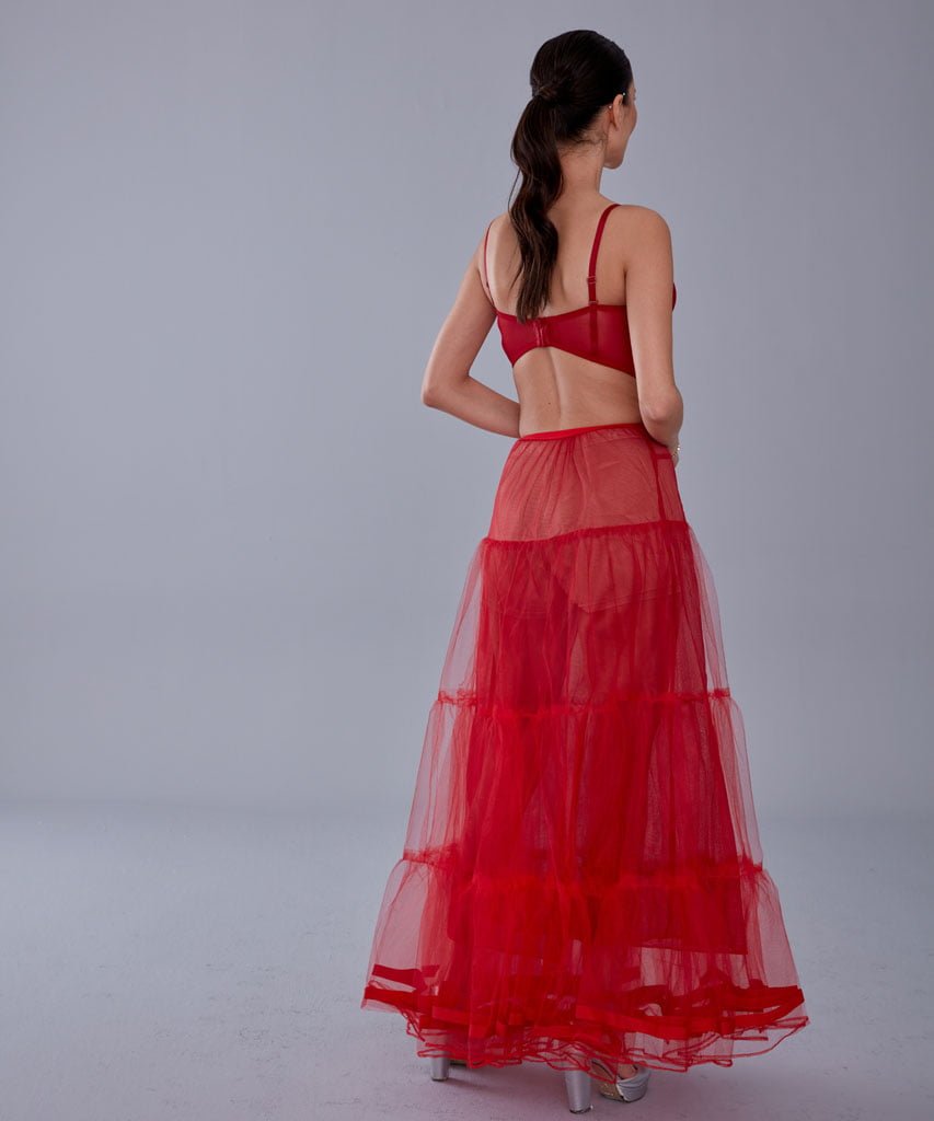 Red Voile Petticoat Skirt with Elastic Band - Perfect for Parties – Bridal Port, view 7