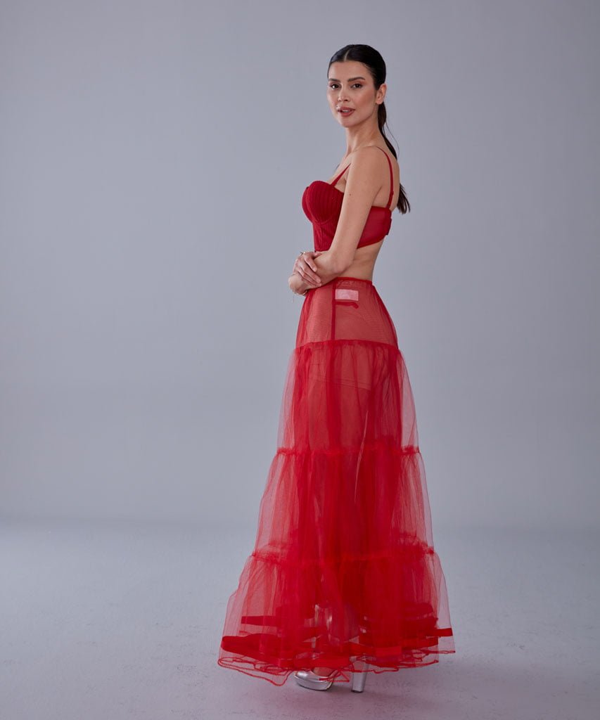 Red Voile Petticoat Skirt with Elastic Band - Perfect for Parties – Bridal Port, view 9