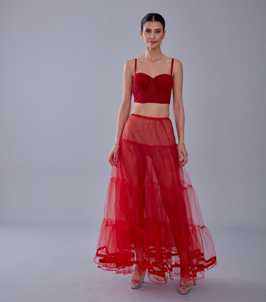 Red Voile Petticoat Skirt with Elastic Band - Perfect for Parties – Bridal Port, view 10