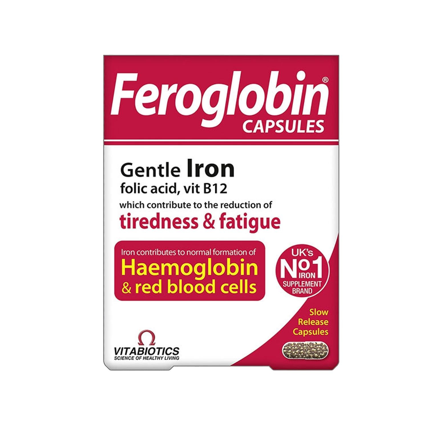Vitabiotics Feroglobin Liquid Gentle Iron Supplement - Gentle on Stomach, Easy Absorption, 30 Capsules