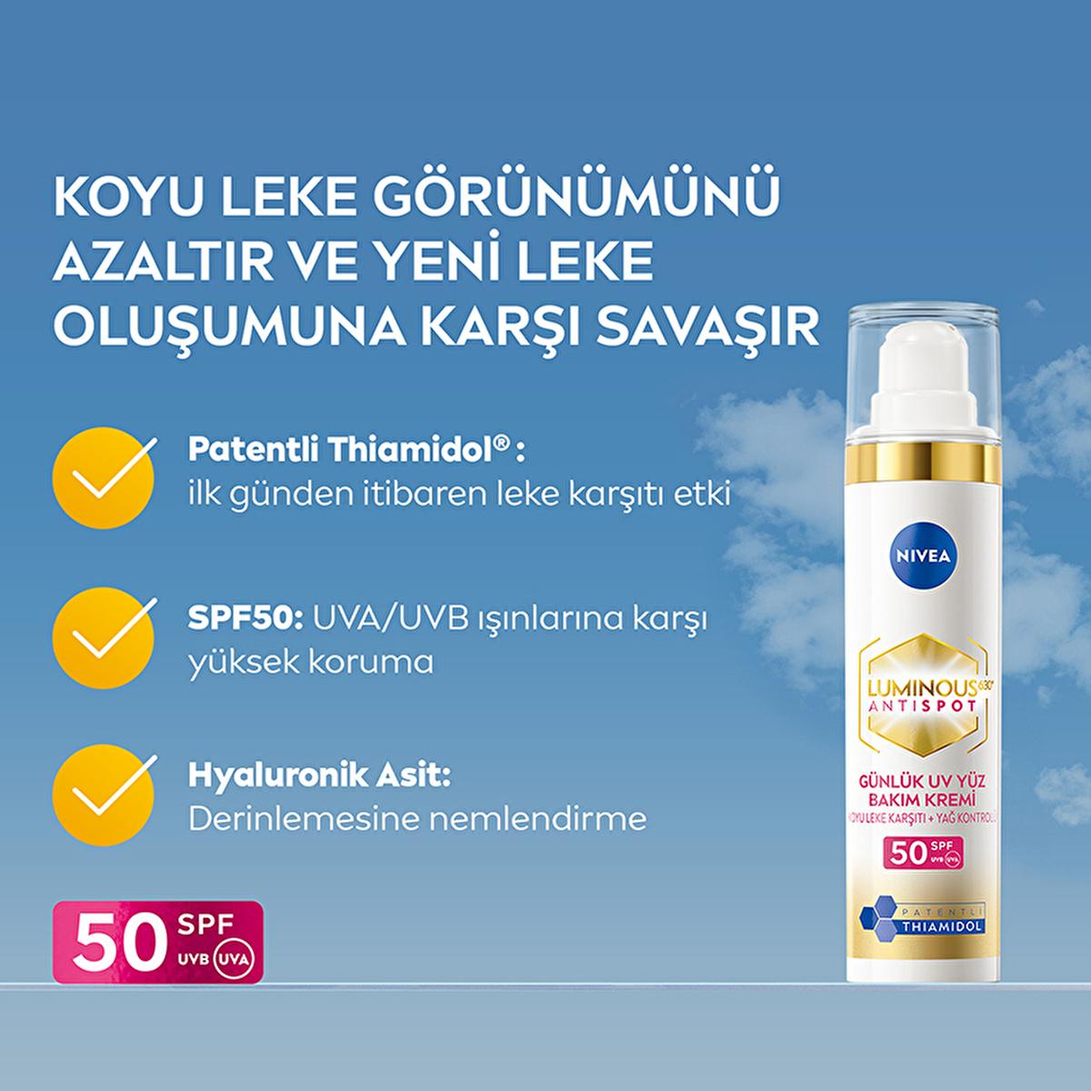 Nivea Luminous630 Dark Spot Reduction Face Cream - SPF50, Hyaluronic Acid - Brightening, Anti-Aging, & Sun Protection - 1.35 fl oz