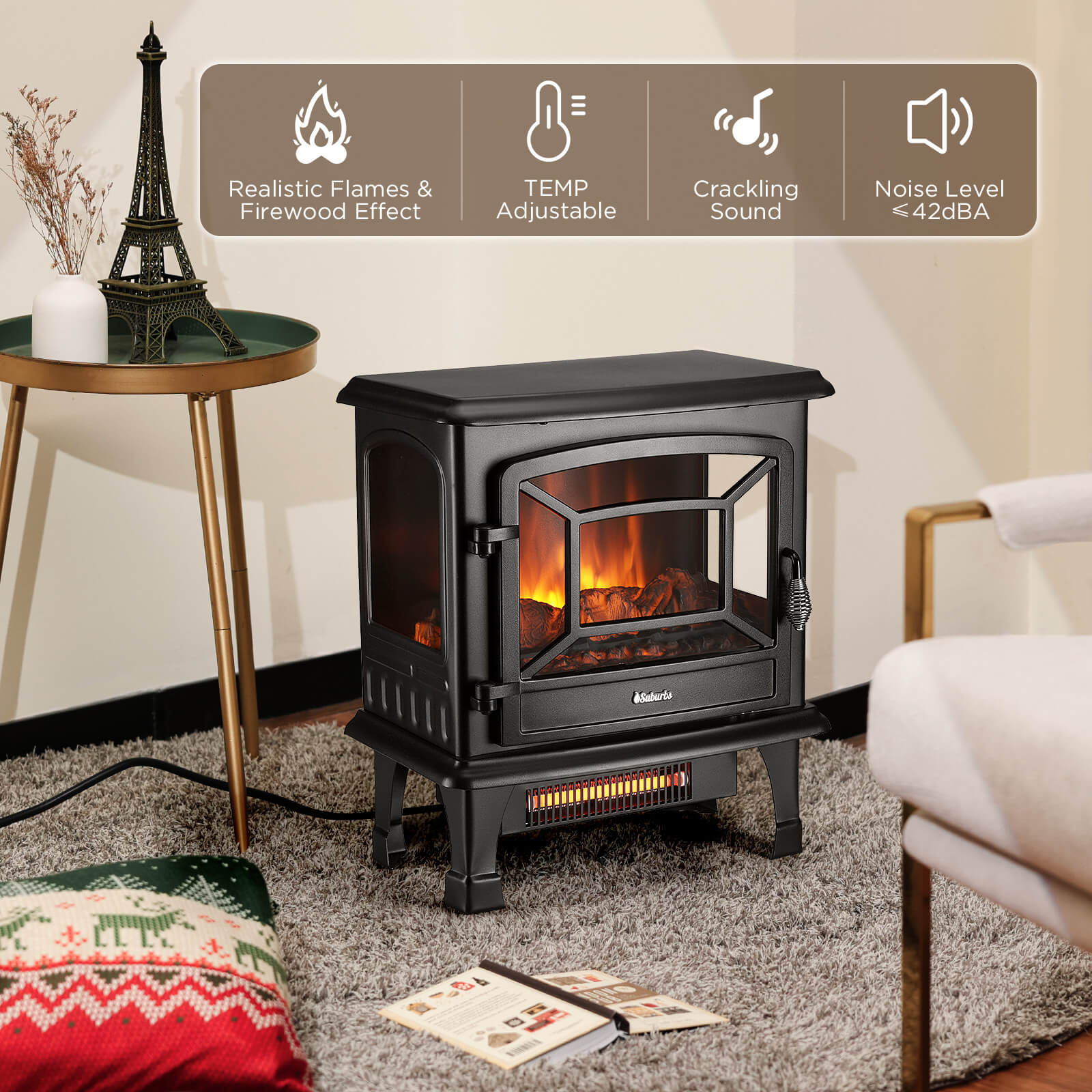 Suburbs TS20-SD Electric Fireplace Stove Heater with Sound – TURBRO, view 4
