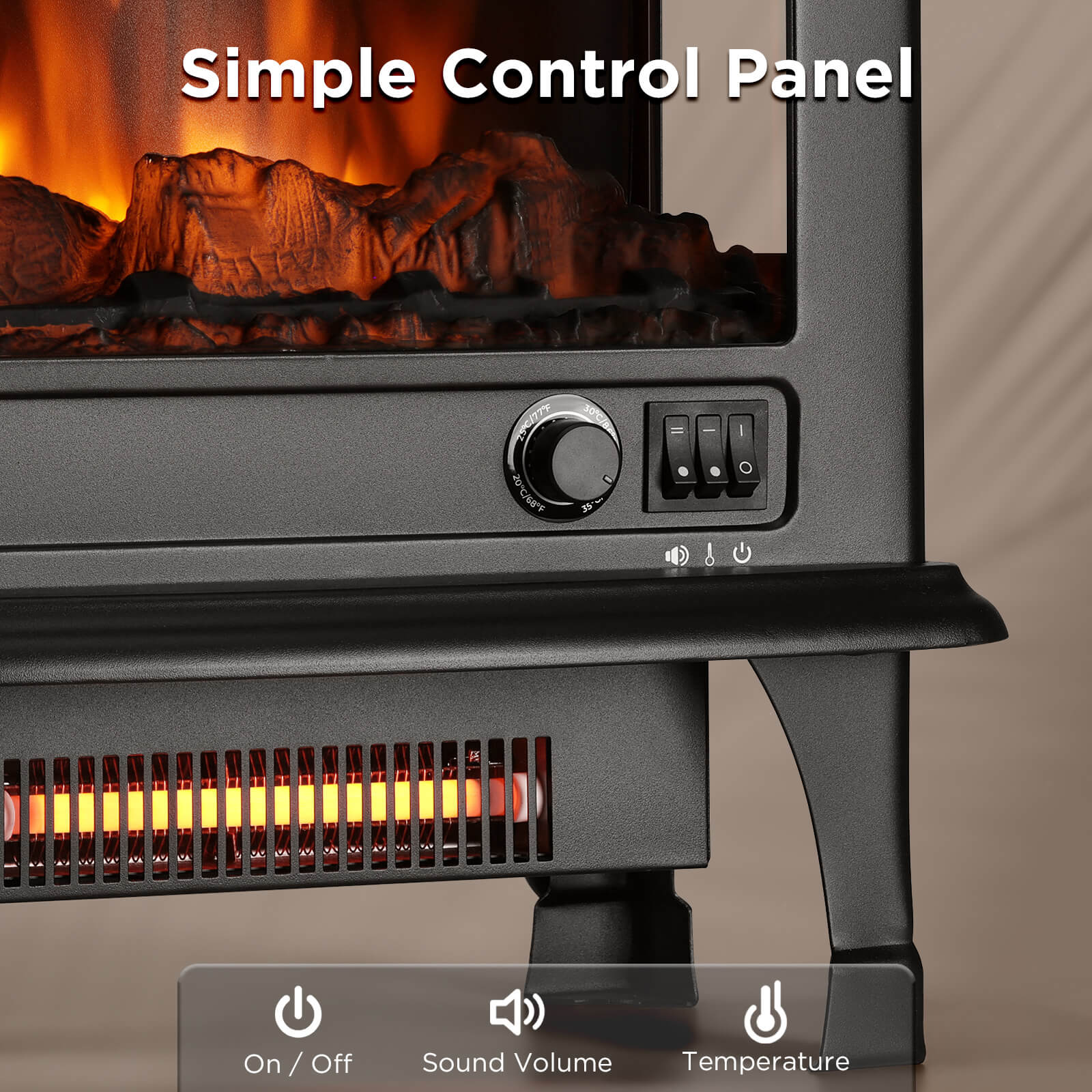 Suburbs TS20-SD Electric Fireplace Stove Heater with Sound – TURBRO, view 5