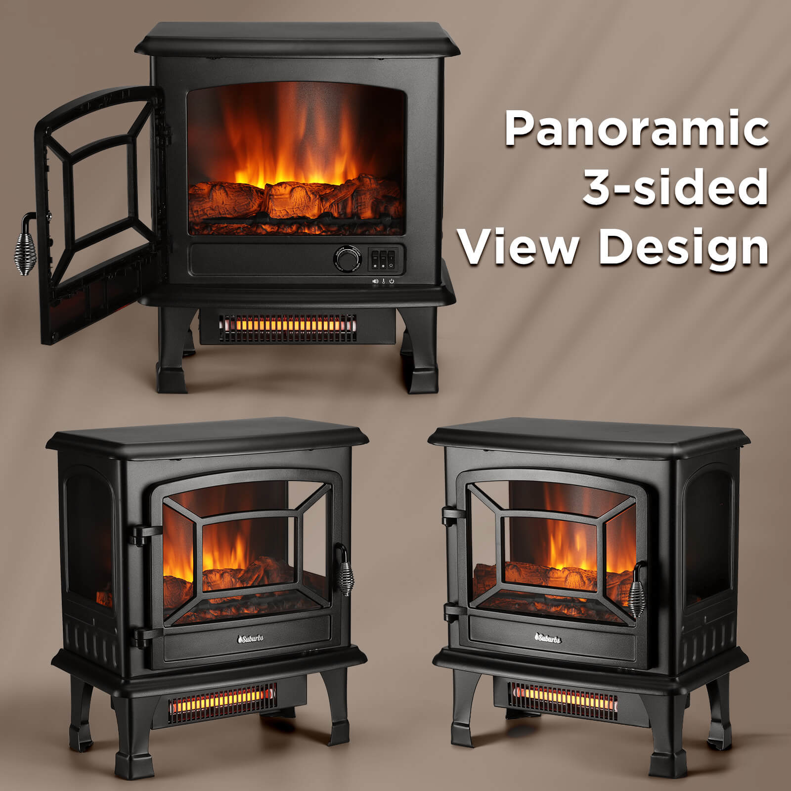 Suburbs TS20-SD Electric Fireplace Stove Heater with Sound – TURBRO, view 7