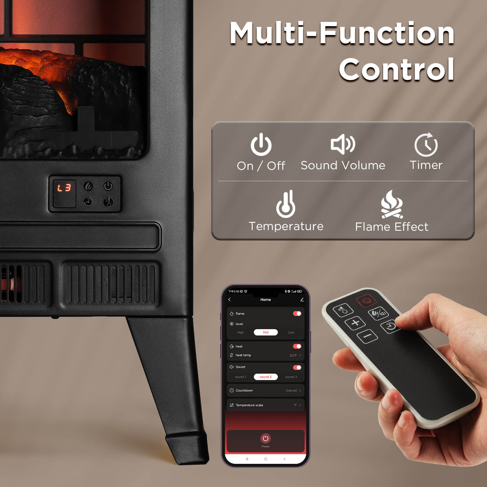 Suburbs TS25 Smart Electric Fireplace Stove Heater, WiFi Enabled – TURBRO, view 5