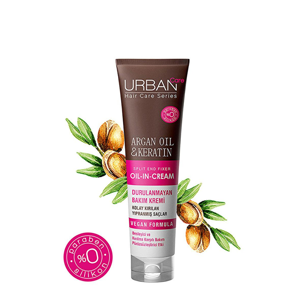 Urban Care Argan Oil & Keratin Leave-In Hair Cream: Anti-Breakage, Frizz Control & Damage Repair, 5.07 fl oz
