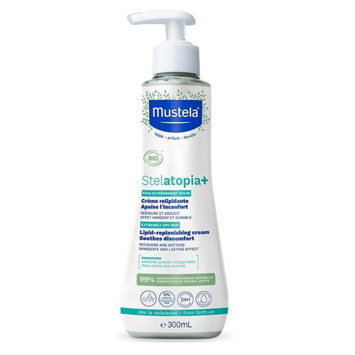 Mustela Stelatopia Lipid Replenishing Cream for Dry Skin - Natural, Vegan, and Fragrance-Free Moisturizer for Babies and Adults